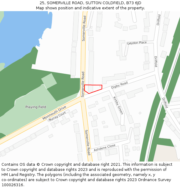 25, SOMERVILLE ROAD, SUTTON COLDFIELD, B73 6JD: Location map and indicative extent of plot