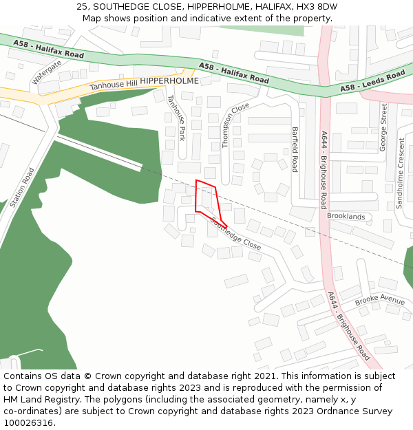 25, SOUTHEDGE CLOSE, HIPPERHOLME, HALIFAX, HX3 8DW: Location map and indicative extent of plot