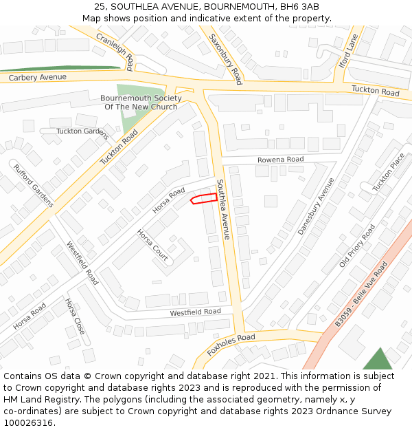 25, SOUTHLEA AVENUE, BOURNEMOUTH, BH6 3AB: Location map and indicative extent of plot