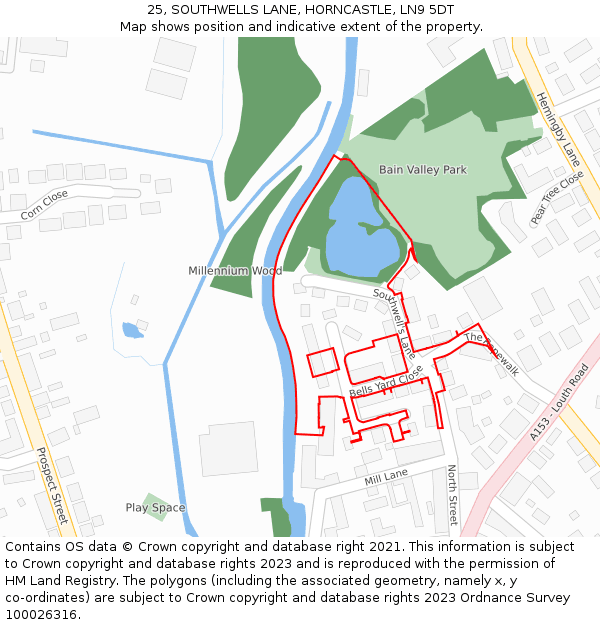 25, SOUTHWELLS LANE, HORNCASTLE, LN9 5DT: Location map and indicative extent of plot