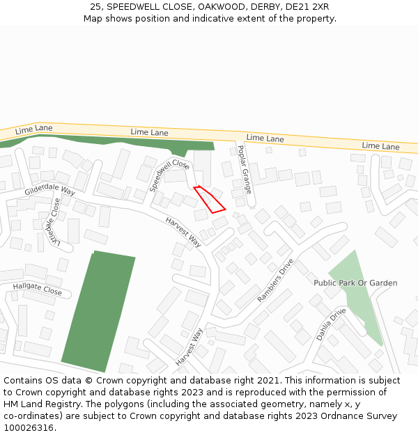 25, SPEEDWELL CLOSE, OAKWOOD, DERBY, DE21 2XR: Location map and indicative extent of plot