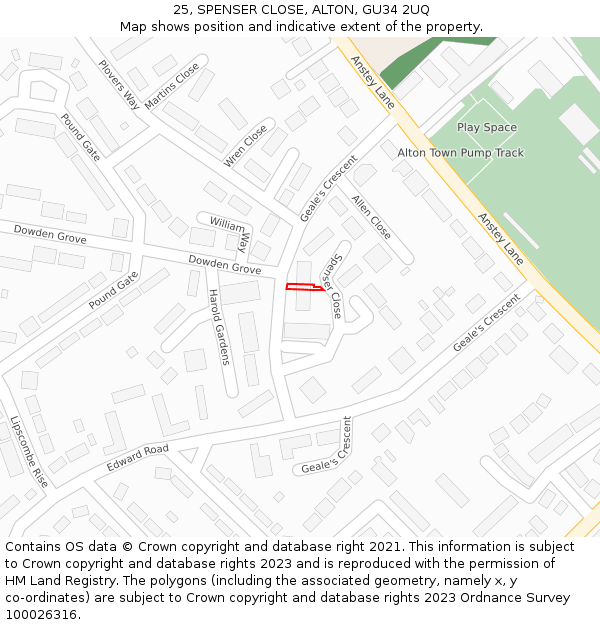 25, SPENSER CLOSE, ALTON, GU34 2UQ: Location map and indicative extent of plot