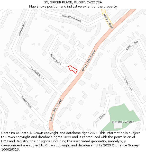 25, SPICER PLACE, RUGBY, CV22 7EA: Location map and indicative extent of plot
