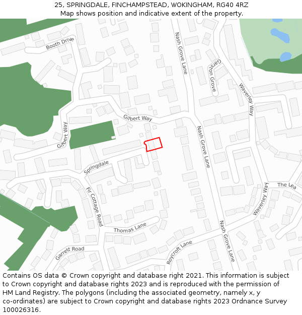 25, SPRINGDALE, FINCHAMPSTEAD, WOKINGHAM, RG40 4RZ: Location map and indicative extent of plot