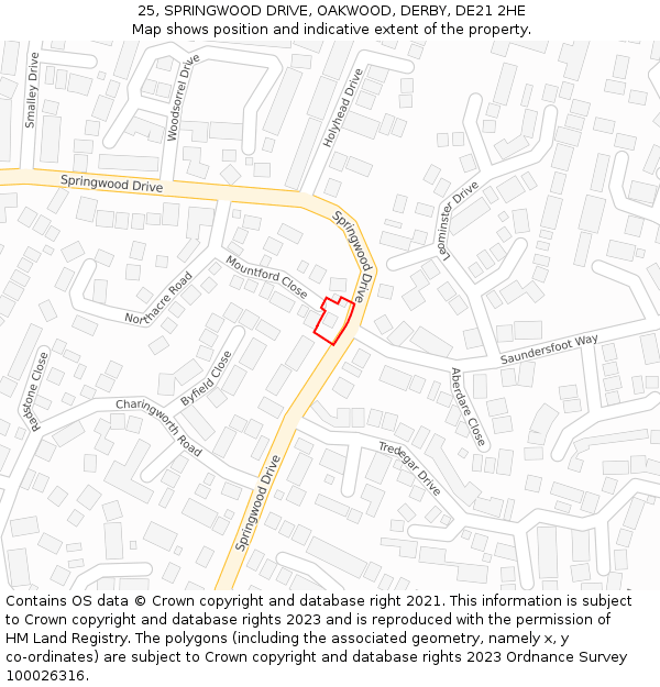 25, SPRINGWOOD DRIVE, OAKWOOD, DERBY, DE21 2HE: Location map and indicative extent of plot