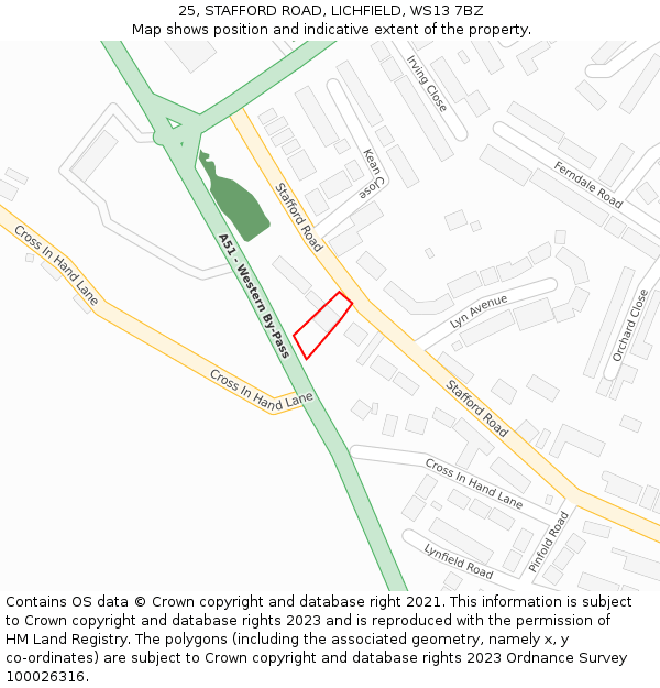 25, STAFFORD ROAD, LICHFIELD, WS13 7BZ: Location map and indicative extent of plot