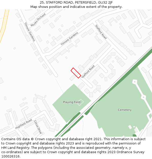 25, STAFFORD ROAD, PETERSFIELD, GU32 2JF: Location map and indicative extent of plot