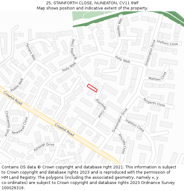 25, STAINFORTH CLOSE, NUNEATON, CV11 6WF: Location map and indicative extent of plot