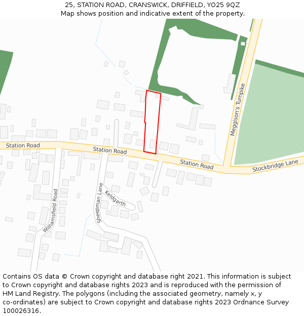 25, STATION ROAD, CRANSWICK, DRIFFIELD, YO25 9QZ: Location map and indicative extent of plot