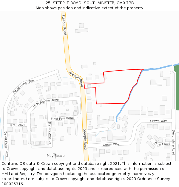 25, STEEPLE ROAD, SOUTHMINSTER, CM0 7BD: Location map and indicative extent of plot