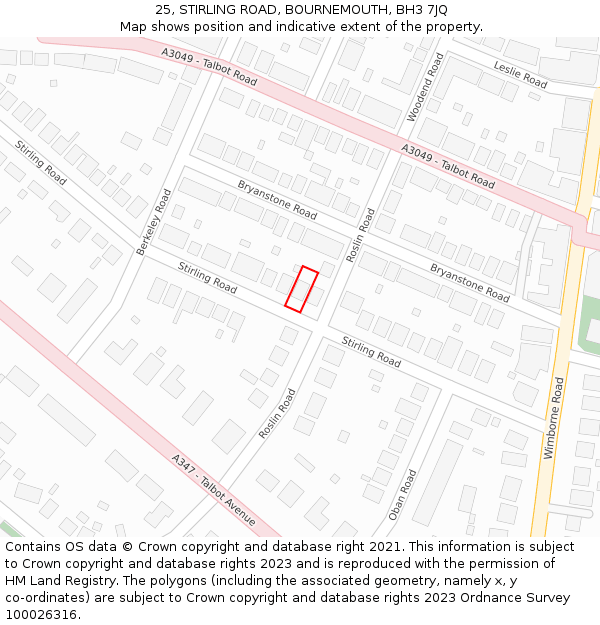 25, STIRLING ROAD, BOURNEMOUTH, BH3 7JQ: Location map and indicative extent of plot