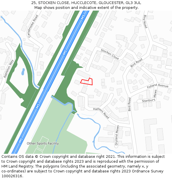 25, STOCKEN CLOSE, HUCCLECOTE, GLOUCESTER, GL3 3UL: Location map and indicative extent of plot