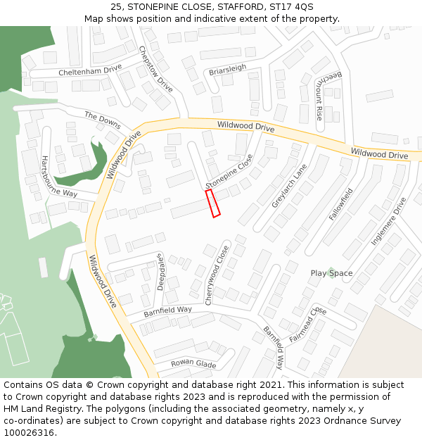 25, STONEPINE CLOSE, STAFFORD, ST17 4QS: Location map and indicative extent of plot