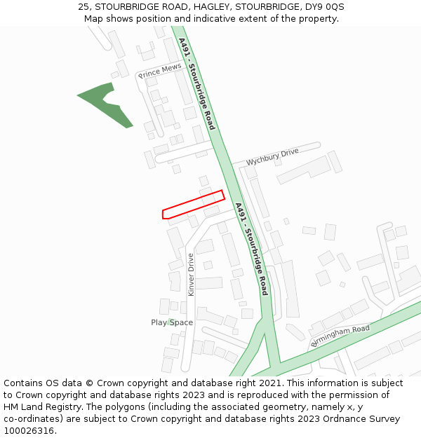 25, STOURBRIDGE ROAD, HAGLEY, STOURBRIDGE, DY9 0QS: Location map and indicative extent of plot