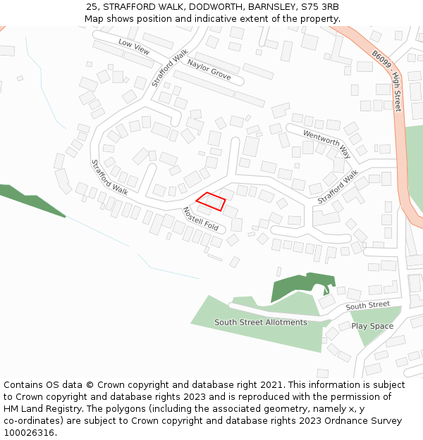 25, STRAFFORD WALK, DODWORTH, BARNSLEY, S75 3RB: Location map and indicative extent of plot