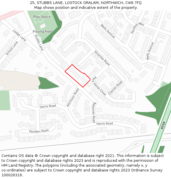 25, STUBBS LANE, LOSTOCK GRALAM, NORTHWICH, CW9 7FQ: Location map and indicative extent of plot