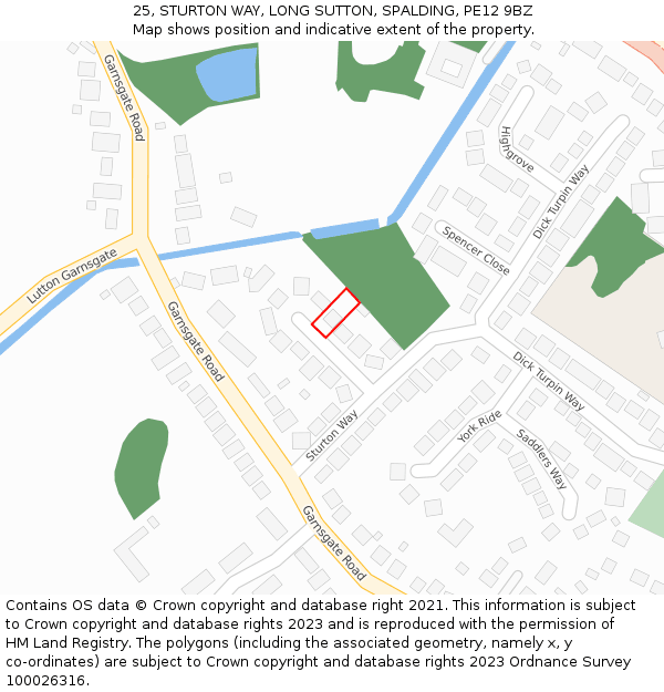 25, STURTON WAY, LONG SUTTON, SPALDING, PE12 9BZ: Location map and indicative extent of plot