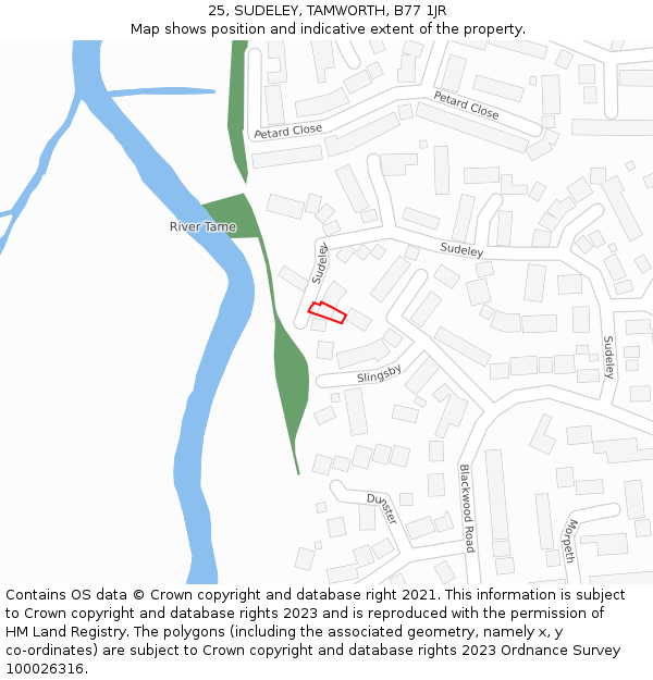 25, SUDELEY, TAMWORTH, B77 1JR: Location map and indicative extent of plot