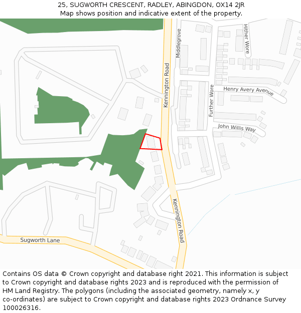 25, SUGWORTH CRESCENT, RADLEY, ABINGDON, OX14 2JR: Location map and indicative extent of plot
