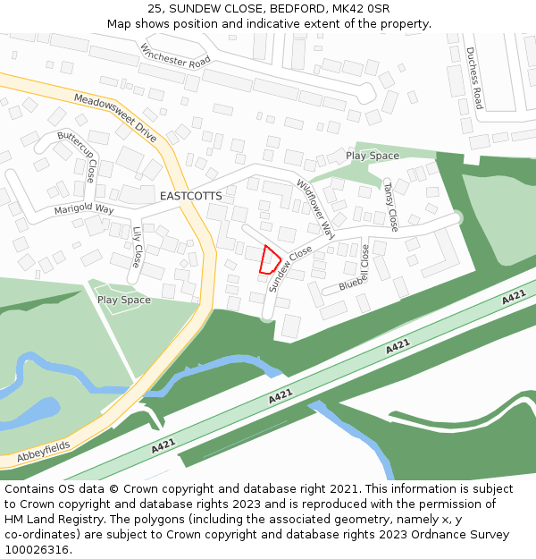 25, SUNDEW CLOSE, BEDFORD, MK42 0SR: Location map and indicative extent of plot