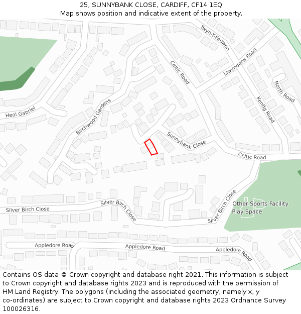 25, SUNNYBANK CLOSE, CARDIFF, CF14 1EQ: Location map and indicative extent of plot