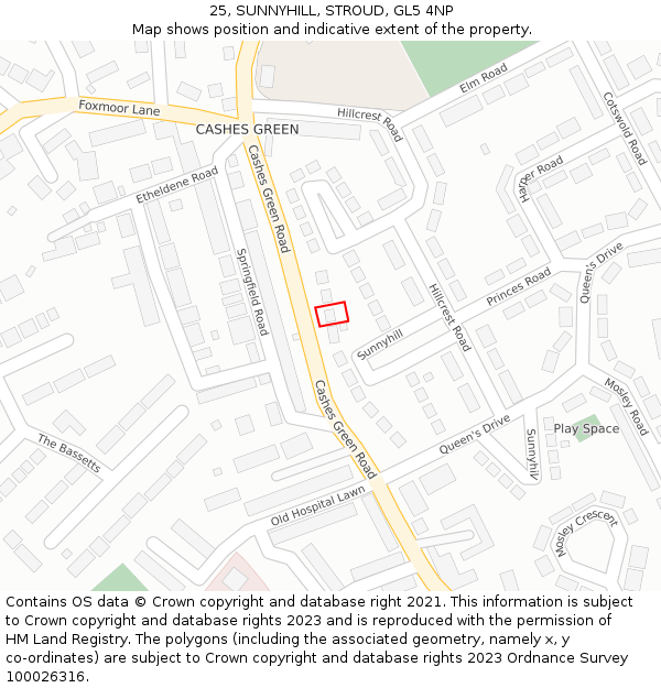 25, SUNNYHILL, STROUD, GL5 4NP: Location map and indicative extent of plot