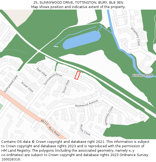 25, SUNNYWOOD DRIVE, TOTTINGTON, BURY, BL8 3EN: Location map and indicative extent of plot