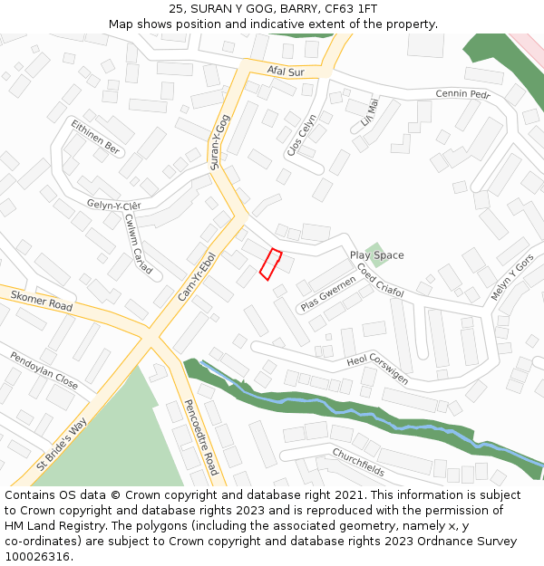 25, SURAN Y GOG, BARRY, CF63 1FT: Location map and indicative extent of plot