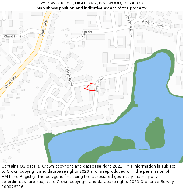 25, SWAN MEAD, HIGHTOWN, RINGWOOD, BH24 3RD: Location map and indicative extent of plot