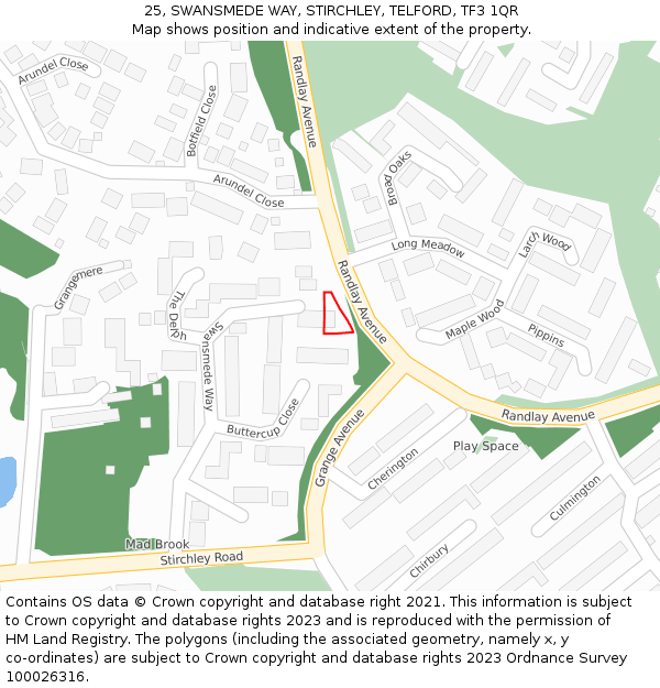 25, SWANSMEDE WAY, STIRCHLEY, TELFORD, TF3 1QR: Location map and indicative extent of plot