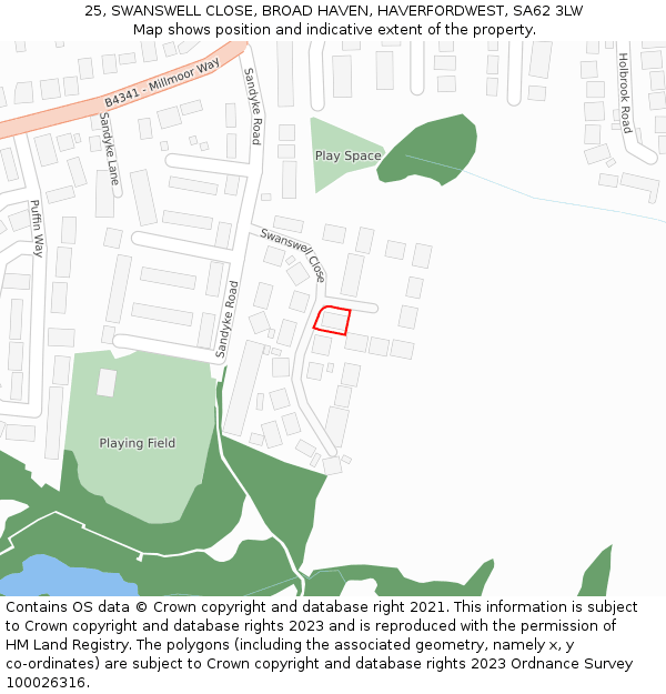 25, SWANSWELL CLOSE, BROAD HAVEN, HAVERFORDWEST, SA62 3LW: Location map and indicative extent of plot