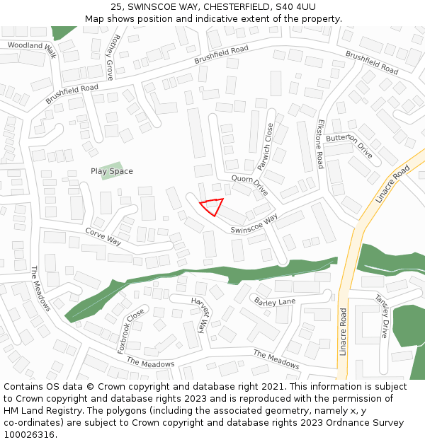 25, SWINSCOE WAY, CHESTERFIELD, S40 4UU: Location map and indicative extent of plot
