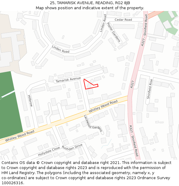 25, TAMARISK AVENUE, READING, RG2 8JB: Location map and indicative extent of plot
