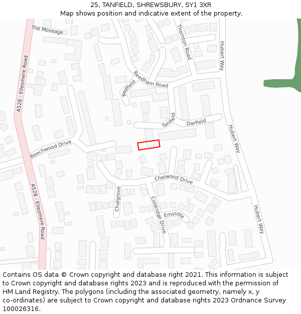 25, TANFIELD, SHREWSBURY, SY1 3XR: Location map and indicative extent of plot