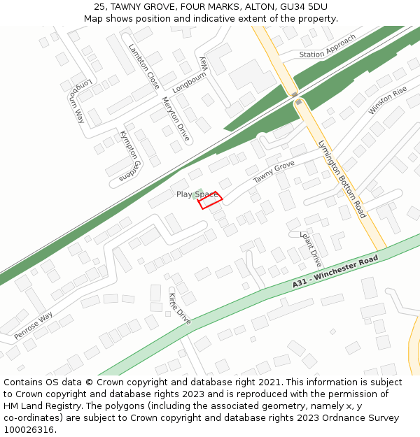 25, TAWNY GROVE, FOUR MARKS, ALTON, GU34 5DU: Location map and indicative extent of plot
