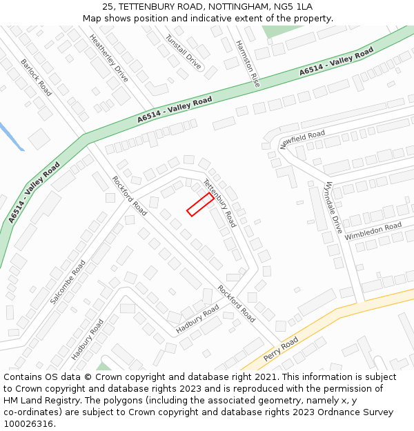 25, TETTENBURY ROAD, NOTTINGHAM, NG5 1LA: Location map and indicative extent of plot