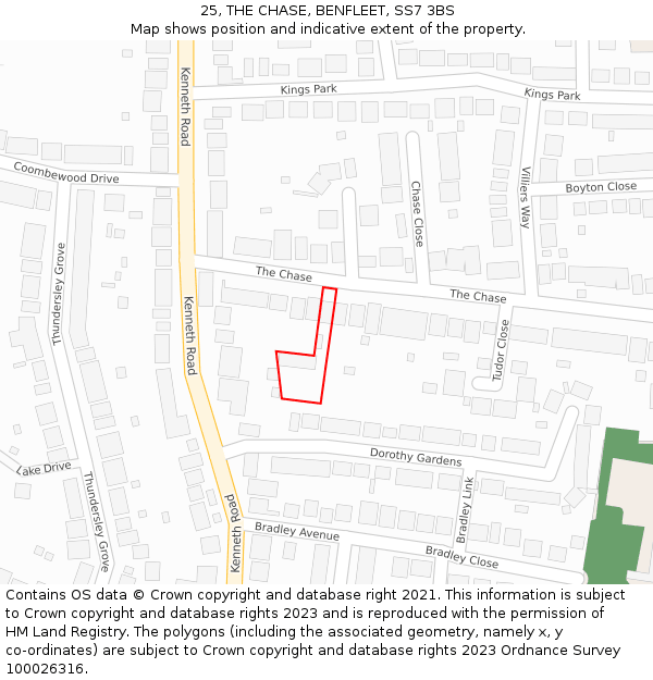 25, THE CHASE, BENFLEET, SS7 3BS: Location map and indicative extent of plot