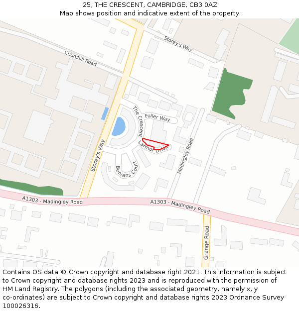 25, THE CRESCENT, CAMBRIDGE, CB3 0AZ: Location map and indicative extent of plot