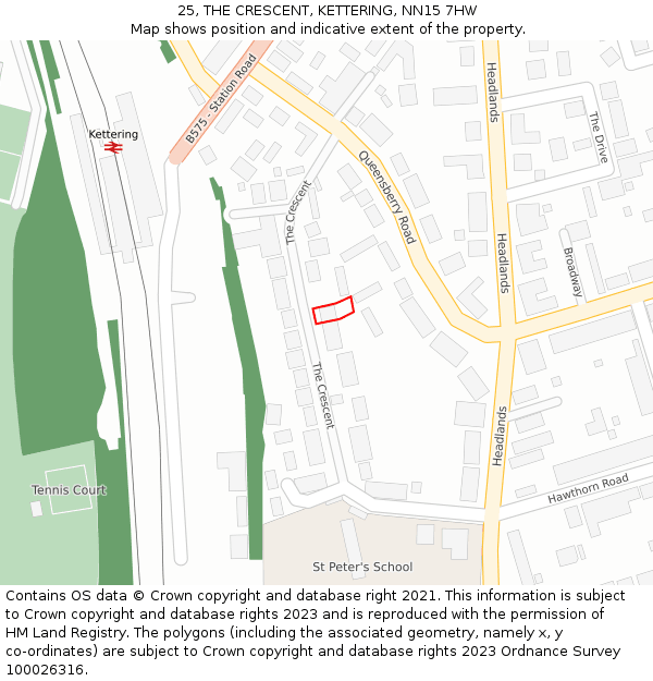 25, THE CRESCENT, KETTERING, NN15 7HW: Location map and indicative extent of plot