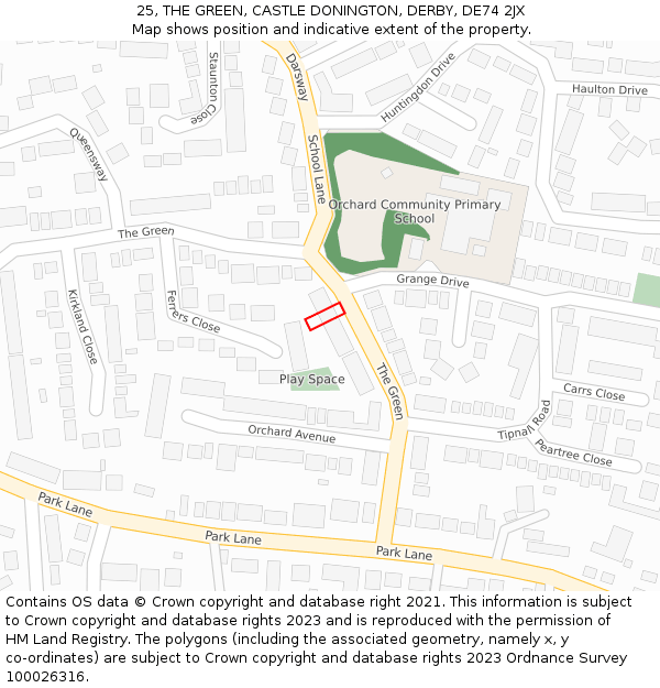 25, THE GREEN, CASTLE DONINGTON, DERBY, DE74 2JX: Location map and indicative extent of plot
