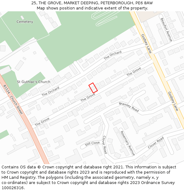 25, THE GROVE, MARKET DEEPING, PETERBOROUGH, PE6 8AW: Location map and indicative extent of plot