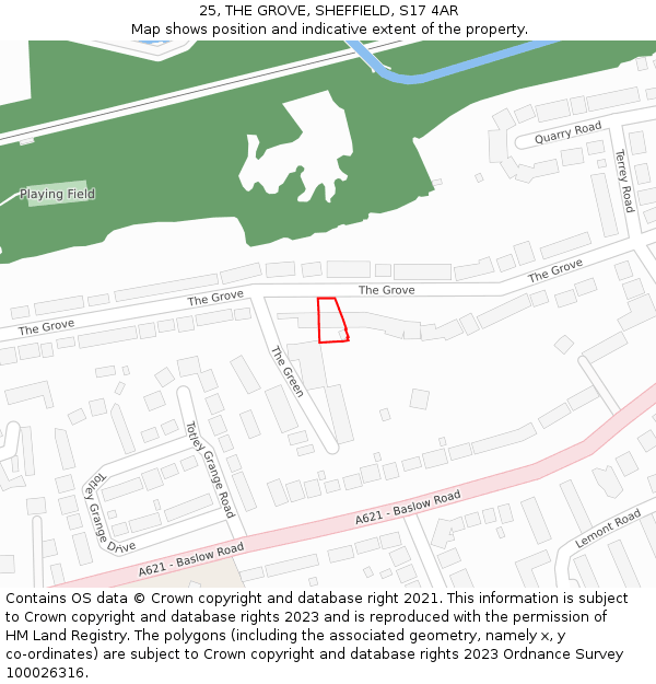 25, THE GROVE, SHEFFIELD, S17 4AR: Location map and indicative extent of plot