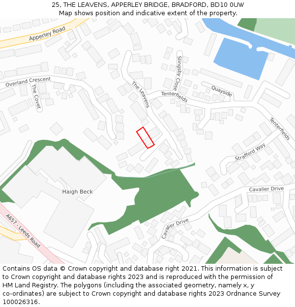 25, THE LEAVENS, APPERLEY BRIDGE, BRADFORD, BD10 0UW: Location map and indicative extent of plot