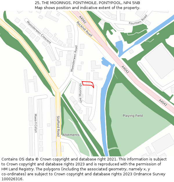 25, THE MOORINGS, PONTYMOILE, PONTYPOOL, NP4 5NB: Location map and indicative extent of plot