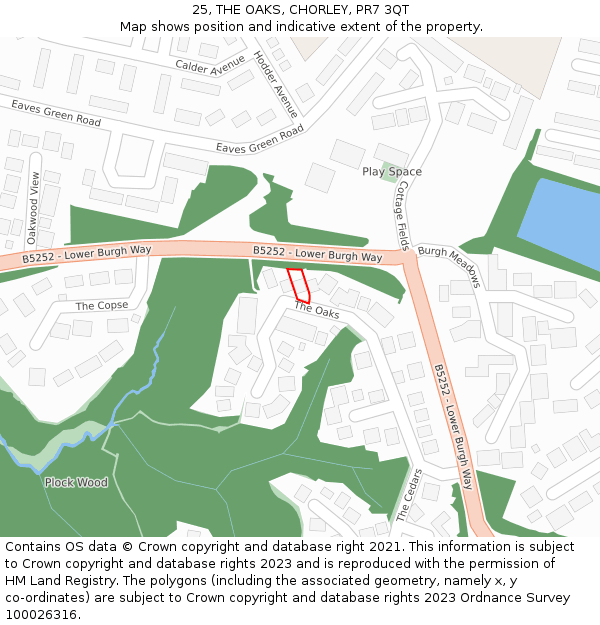 25, THE OAKS, CHORLEY, PR7 3QT: Location map and indicative extent of plot