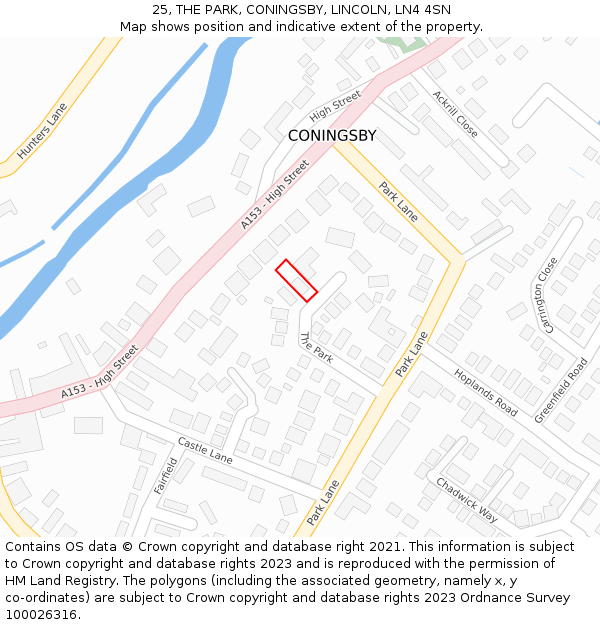25, THE PARK, CONINGSBY, LINCOLN, LN4 4SN: Location map and indicative extent of plot