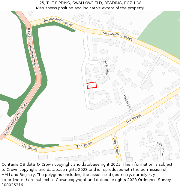 25, THE PIPPINS, SWALLOWFIELD, READING, RG7 1LW: Location map and indicative extent of plot