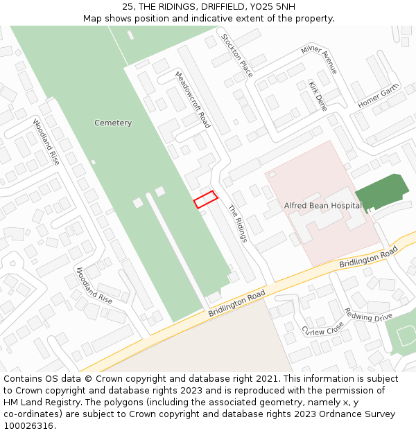 25, THE RIDINGS, DRIFFIELD, YO25 5NH: Location map and indicative extent of plot