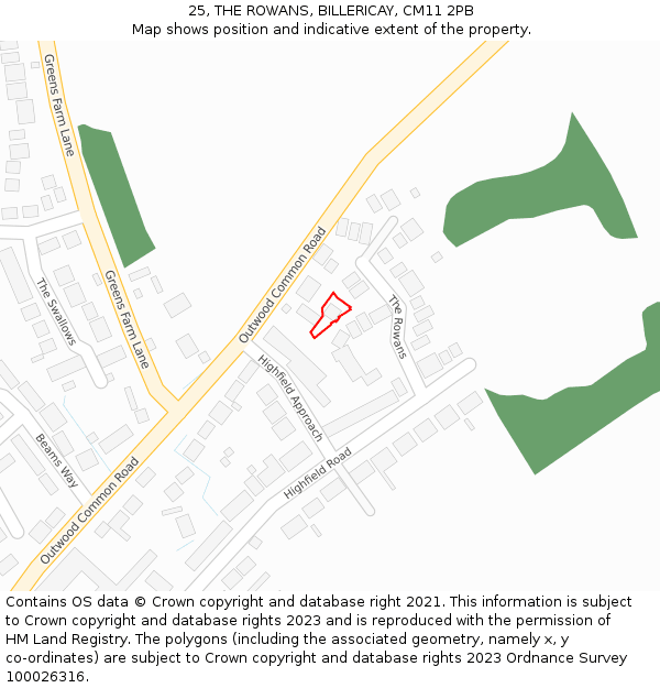 25, THE ROWANS, BILLERICAY, CM11 2PB: Location map and indicative extent of plot