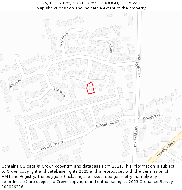 25, THE STRAY, SOUTH CAVE, BROUGH, HU15 2AN: Location map and indicative extent of plot